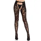 Rose lace crotchless tights with open back — Photo 1