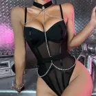 Mesh Bodysuit with Bodychain and Collar – S/M – Black — Photo 2