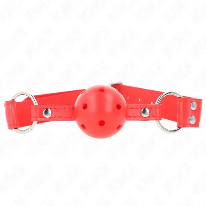 KINK Complete Red Hollow Hard Ball Gag 62 cm – Adjustable Silicone Model
