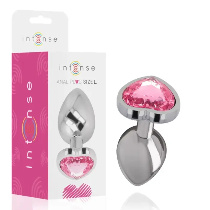 INTENSE Aluminum Metal Plug Pink Heart L – 9 cm – Silver
