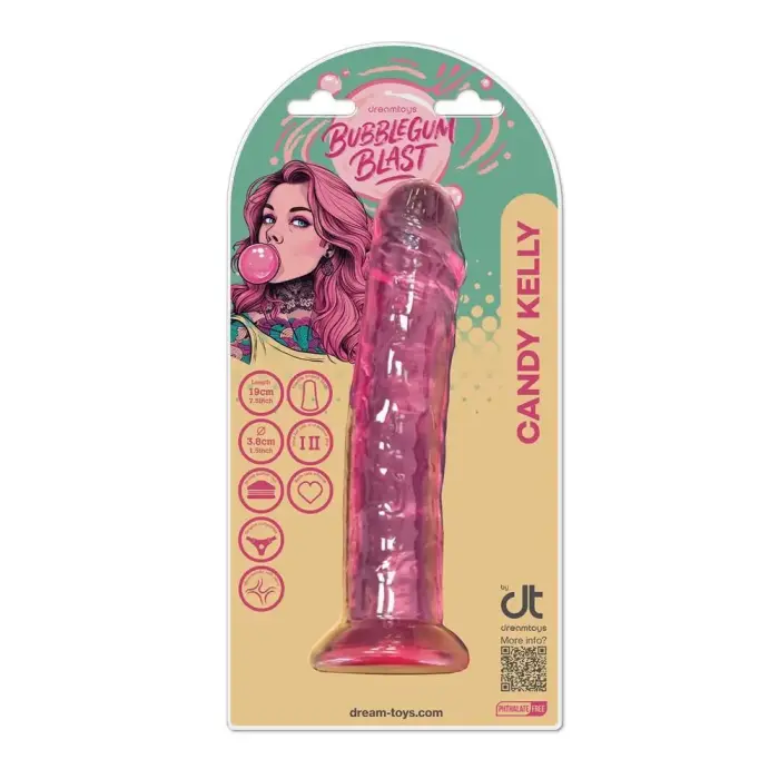Bubblegum Blast Candy Kelly – želejas dildo ar piesūcekni – rozā – 19 cm