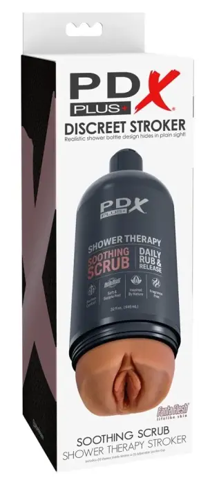 PDX Plug Shower Therapy Soothing Scrub Intimate Device – 20.7 cm – Tan