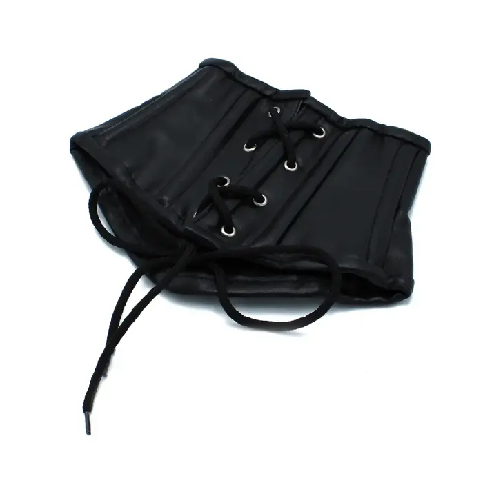 Black Leather Lace-Up Corset Collar