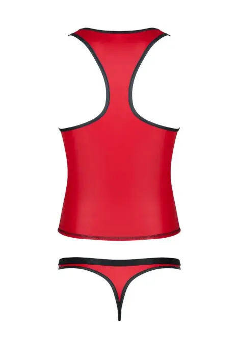 Vyriškas wetlook marškinėliai be rankovių ir stringų komplektas su dekoratyvia priekine juosta – raudonas – S Photo