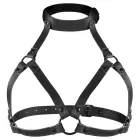 Fetish Submissive Adjustable Vegan Leather Chest & Neck Harness, Black — Photo 4