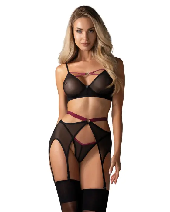 Novenes 3-Piece Lingerie Set – Black – XL/2XL
