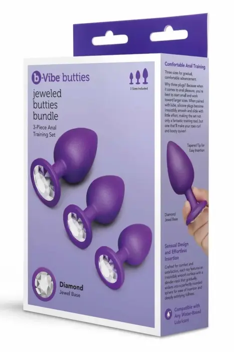 b-Vibe Jeweled Butties Bundle – 3-piece silicone anal plug set with jewel base