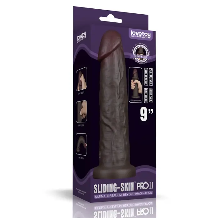 LoveToy Sliding Skin Pro II – kahekihiline realistlik silikoon-dildo – must – 22,9 cm (9'')