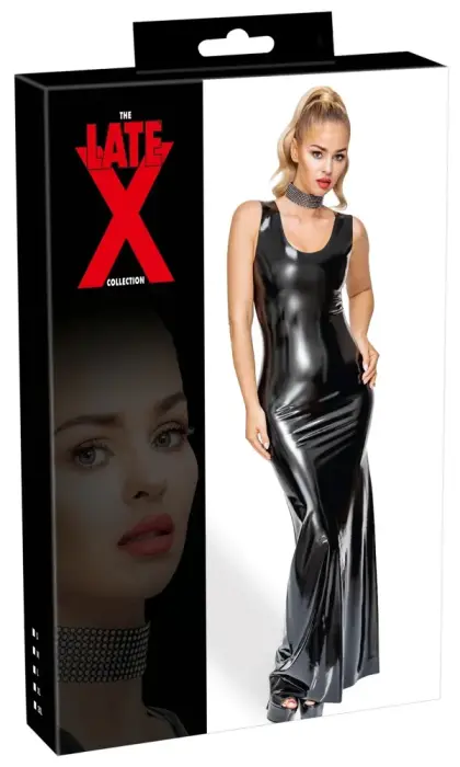 Latex Maxi Dress with Narrow Straps – Black – XL