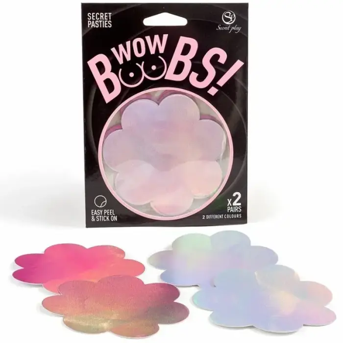 Secret Play WOW BOOBS! Flower – nipple covers – silver and pink (1 pair each)
