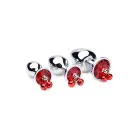 Red Gem-Shaped Anal Plug Set with Bells – 3-Piece Set — Photo 4