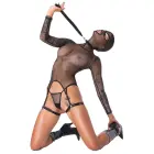 Bad Kitty Black Net Basque Set with Mask, Choker, and Flogger – S Photo