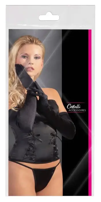 Long Satin Gloves with Elastic Fit – Black – S-L