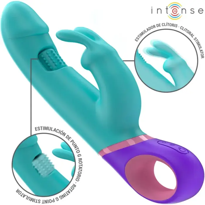 Двойной вибратор INTENSE Monica – 22.5 см (8.85″) – синий
