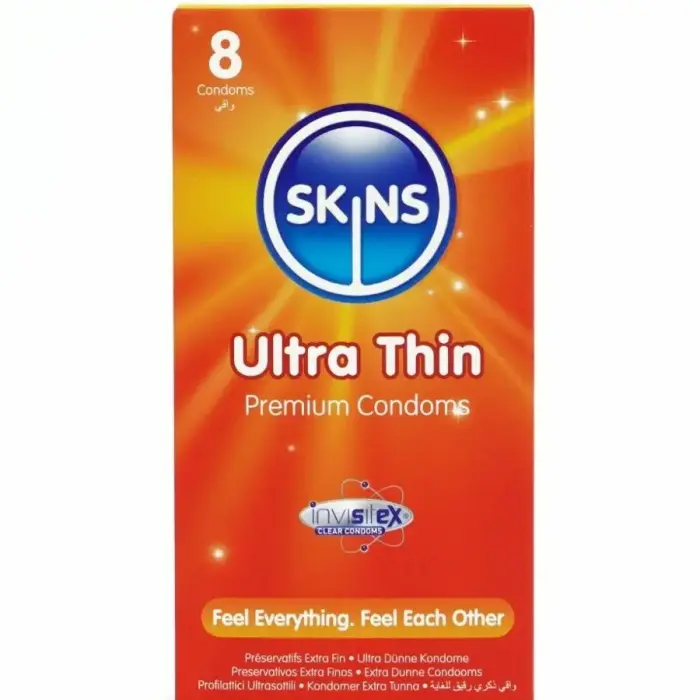 Skins Ultra Thin Premium Latex Condoms 8-Pack – Extra Lubricated, 55 mm