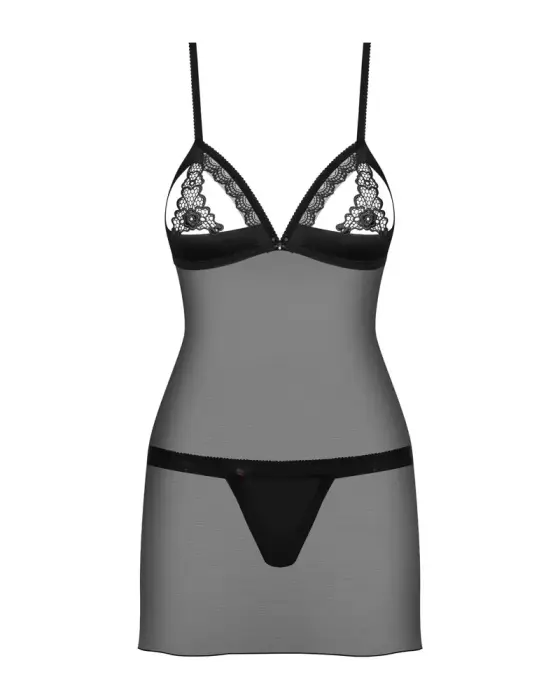 Obsessive Chemise with Open Cups – Black – L/XL Photo