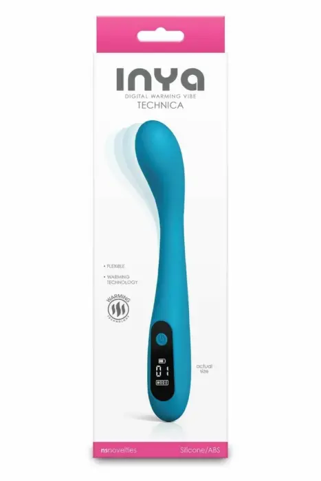 INYA TECHNICA Teal – тонкий вибратор с функцией подогрева и цифровым дисплеем – бирюзовый