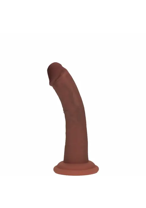 Vive REA215 – curved dual density silicone dildo with suction cup – brown – 15.5 cm