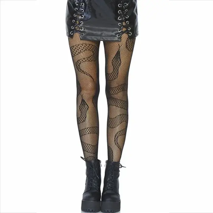 Leg Avenue tīkliņa zeķes ar čūskas rakstu – melnas – One Size