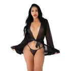 Caurspīdīgs kimono un stringi komplekts – melns – L/XL Foto 3