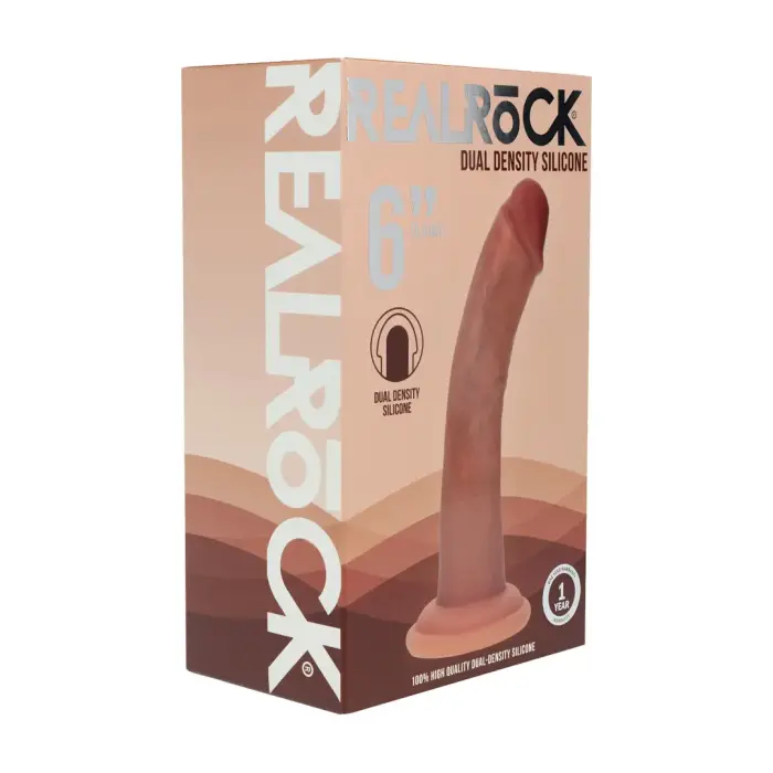 Dual-density silicone curved realistic dildo with suction cup – tan – 15.5 cm (6")