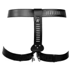 OUCH! Xtreme PU Leather Female Chastity Belt with Leg Restraint – Black — Photo 4