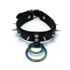 Black Leather Spiked Collar with Double Rainbow O-Rings — Photo 1