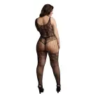 Mesh Bodysuit with Lace Pattern and Shredded Straps – Black – Plus Size — Photo 3