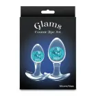 Cosmic Glams 2-Piece Kit – liquid silicone anal trainer set with sparkling glass marble – blue — Photo 1