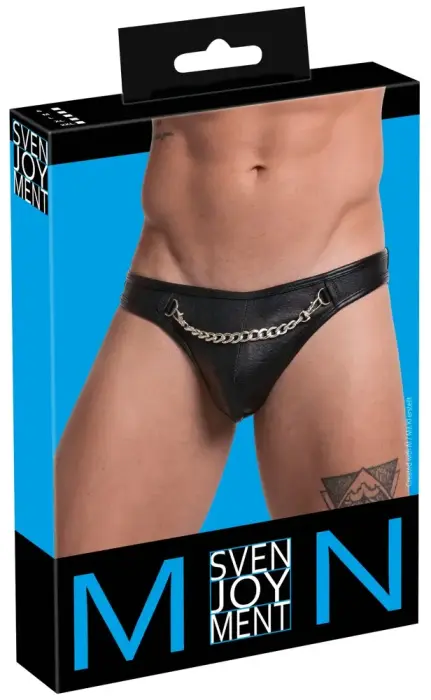 Svenjoyment Herren Rio стринги из искусственной кожи с цепью – чёрные – 2XL