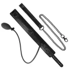 Fetish Submissive Bondage Inflatable Adjustable Collar with Metal Chain – Black — Photo 7