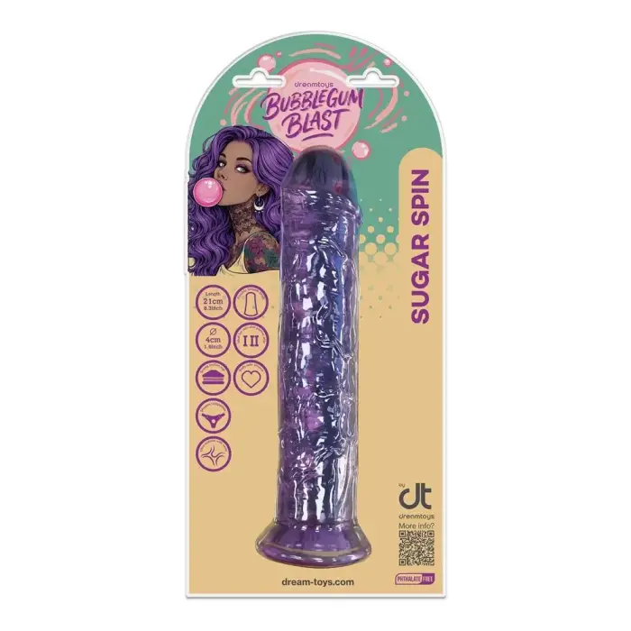 Bubblegum Blast Sugar Spin – želejas dildo ar piesūcekni – violets – 21 cm