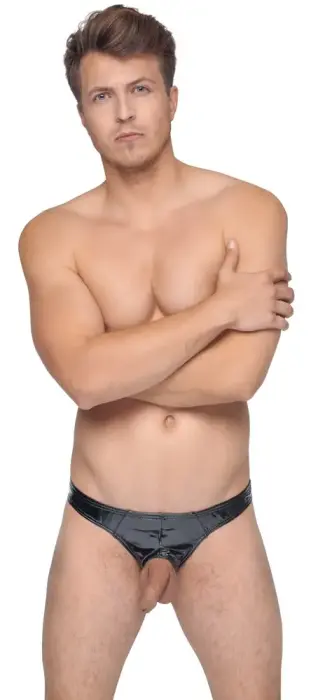 Black Level spīdīgas vinila slip apakšbikses ar atvērtu starpkāju – L Foto 4