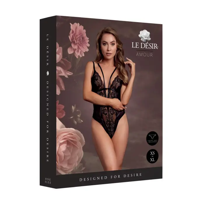 Bez stīpiņām mežģīņu bodijs ar regulējamām siksniņām – viens izmērs – melns Foto 2