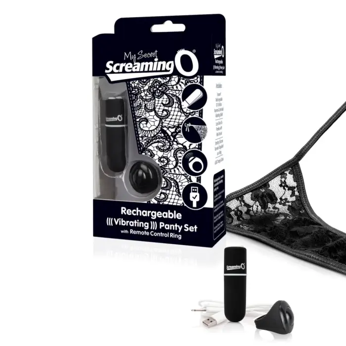 Screaming O Charged Remote-Control Intimate Panty Set valkājams vibrators – melns
