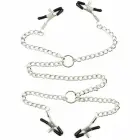 OHMAMA Fetish Adjustable Metal Nipple Clamp Set with Chains, 4-Piece – Silver — Photo 1