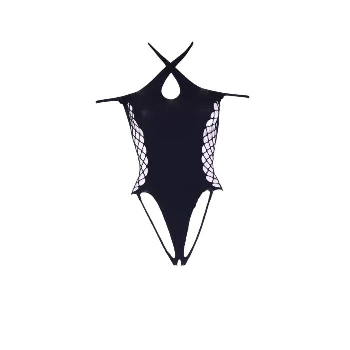 Leda XIII Bodysuit with Crossed Neckline and Off-Shoulder Straps – Black – One Size Photo