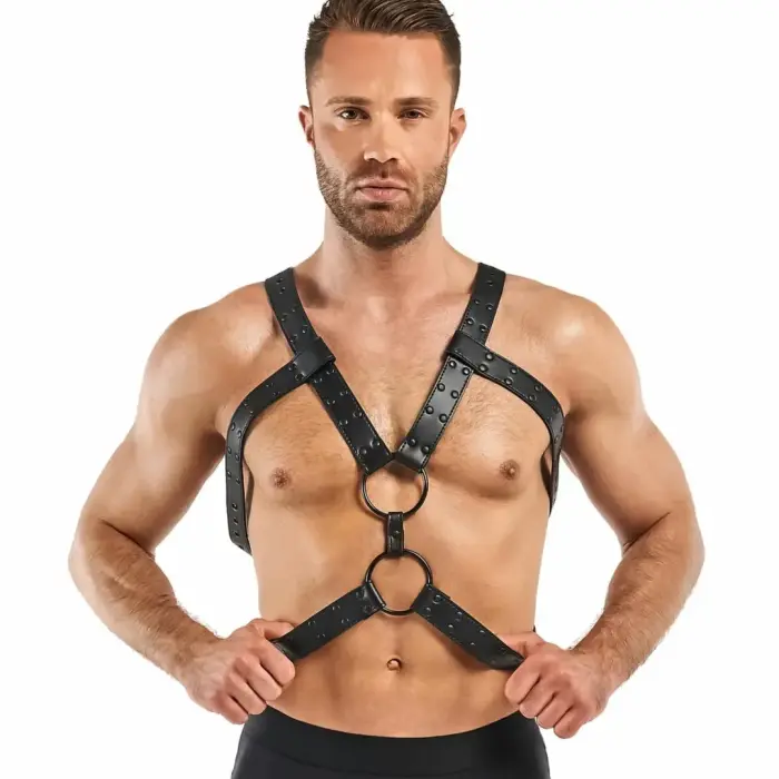 Rocco Adjustable Faux Leather Bondage Harness – Black