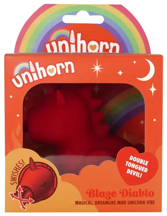 Unihorn Blaze Diablo klitora stimulators ar pulsējošu mēlīti – 9 cm (3.5″) – sarkans