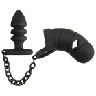 Black Velvets Cock cage with butt plug and ball ring – Black — Photo 2