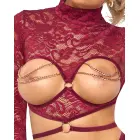 Abierta Fina Open Cup Top and Crotchless Thong Set – Dark Red – M — Photo 6