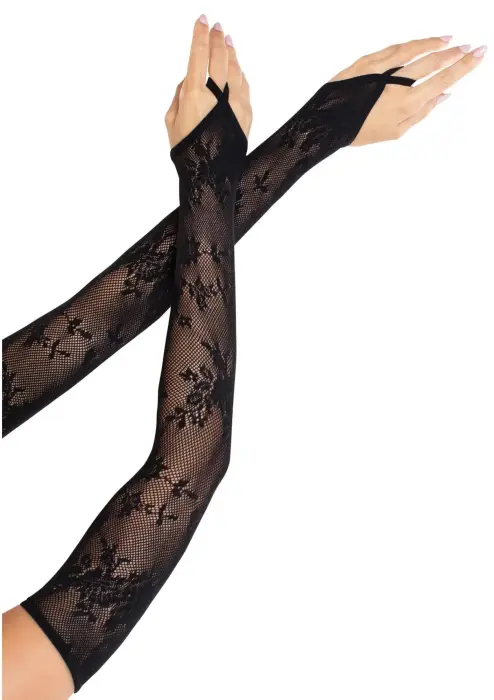 Leg Avenue Floral Mesh Long Arm Warmers – Black – One Size