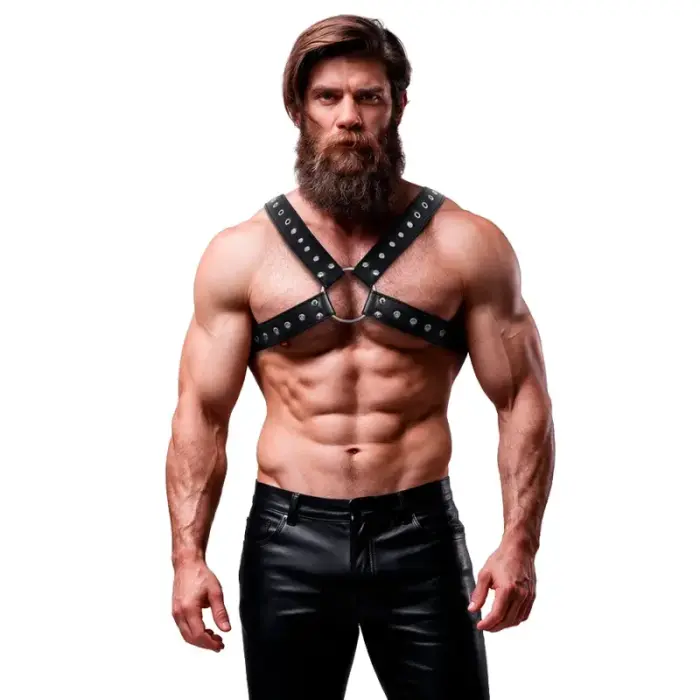 Fetish Submissive Attitude Men's Eco-Leather Chest Harness Studded, Adjustable
