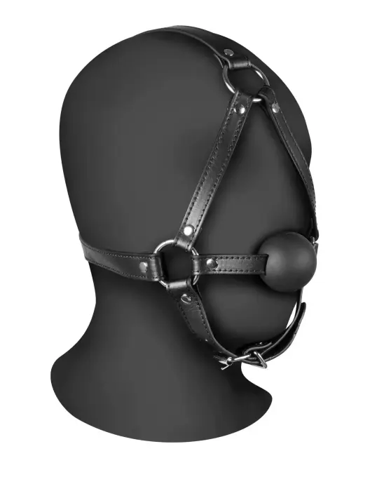 Head Harness with Solid Ball Gag – Black
