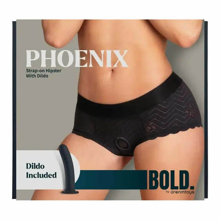 BOLD. PHOENIX Strap-On Hipster L – straponi hipster – nailon/spandeks – must pits – silikoonkinnitisega