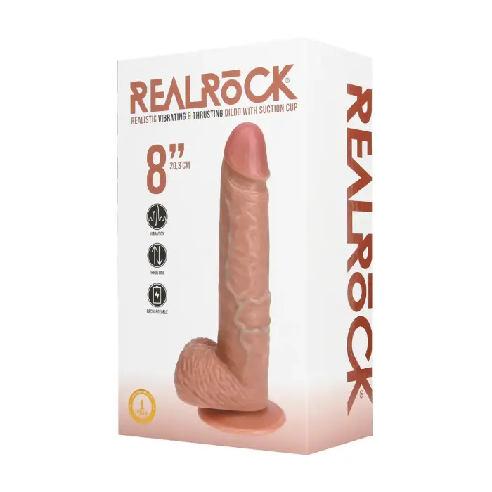 RealRock – vibreeriv ja tõukav sirge realistlik dildo munanditega – päevitunud nahatoon – 20,5 cm (8 tolli)