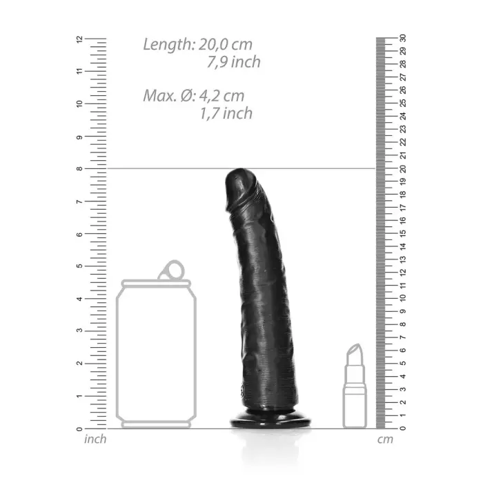 Slim reālistisks dildo ar piesūcekni – 18 cm (7″) – Melns Foto 5