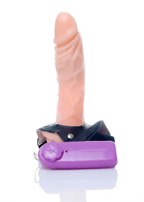 Proteza-Hollow Adrian vibrējošs strap-on dildo – 20 cm (8″) – Melns Foto 2