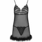 Livco Corsetti Zerunam komplekts – melns tīkliņa babydoll naktskrekls un mežģīņu stringi — Foto 3