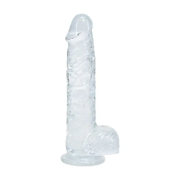 Reālistisks dildo ar sēkliniekiem un piesūcekni – 12.7 cm (5″) – Caurspīdīgs Foto 4